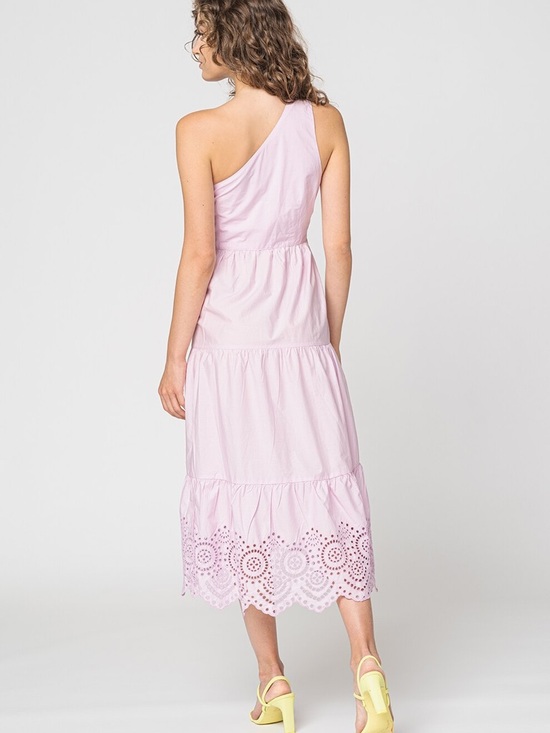 GAP Dresses & Skirts - NWOT GAP ONE SHOULDER Pink Maxi Dress with Tiered Skirt and Lace Detailing